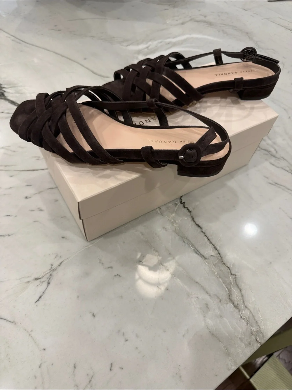 Loeffler Randal Shelly Brown Suede Flat Sandal size 8